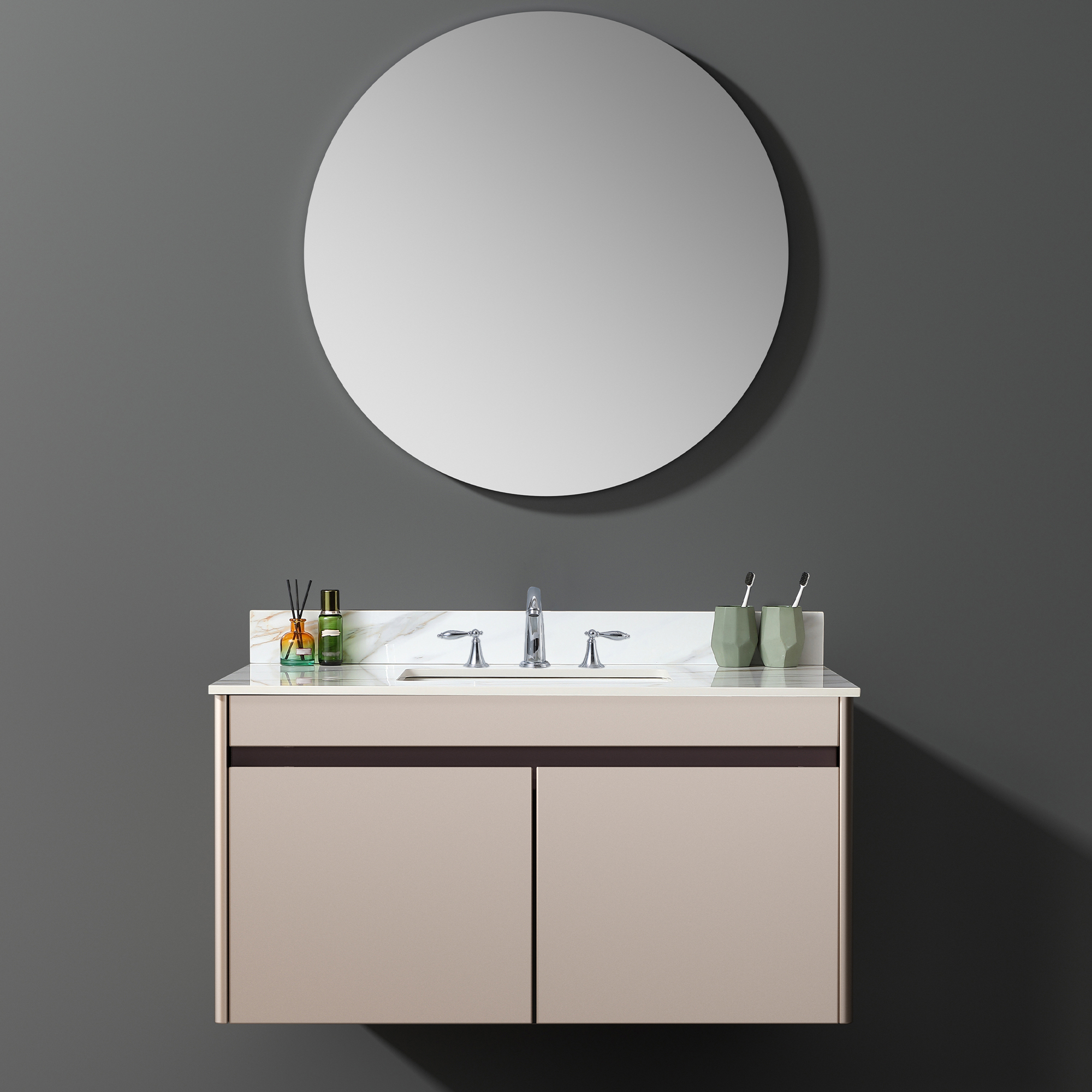 43 Inch Sintered Stone Vanity Top with Undermount Rectangular Sink, Carrara White Marble Bathroom Countertop with 4-Inch Backsplash & Pre-Drilled Faucet Holes