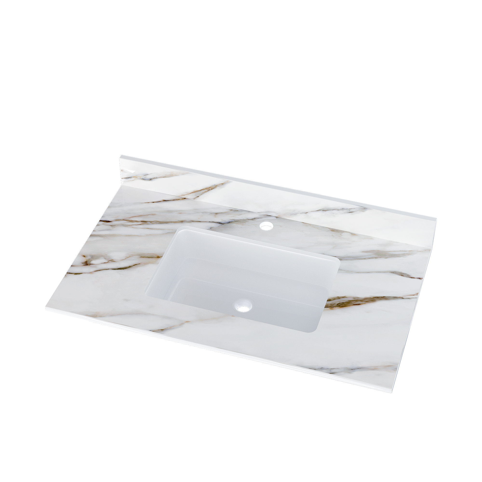 37" Sintered Stone Bathroom Vanity Top with Undermount Rectangular Sink - Carrara White Marble Countertop with 4" Backsplash