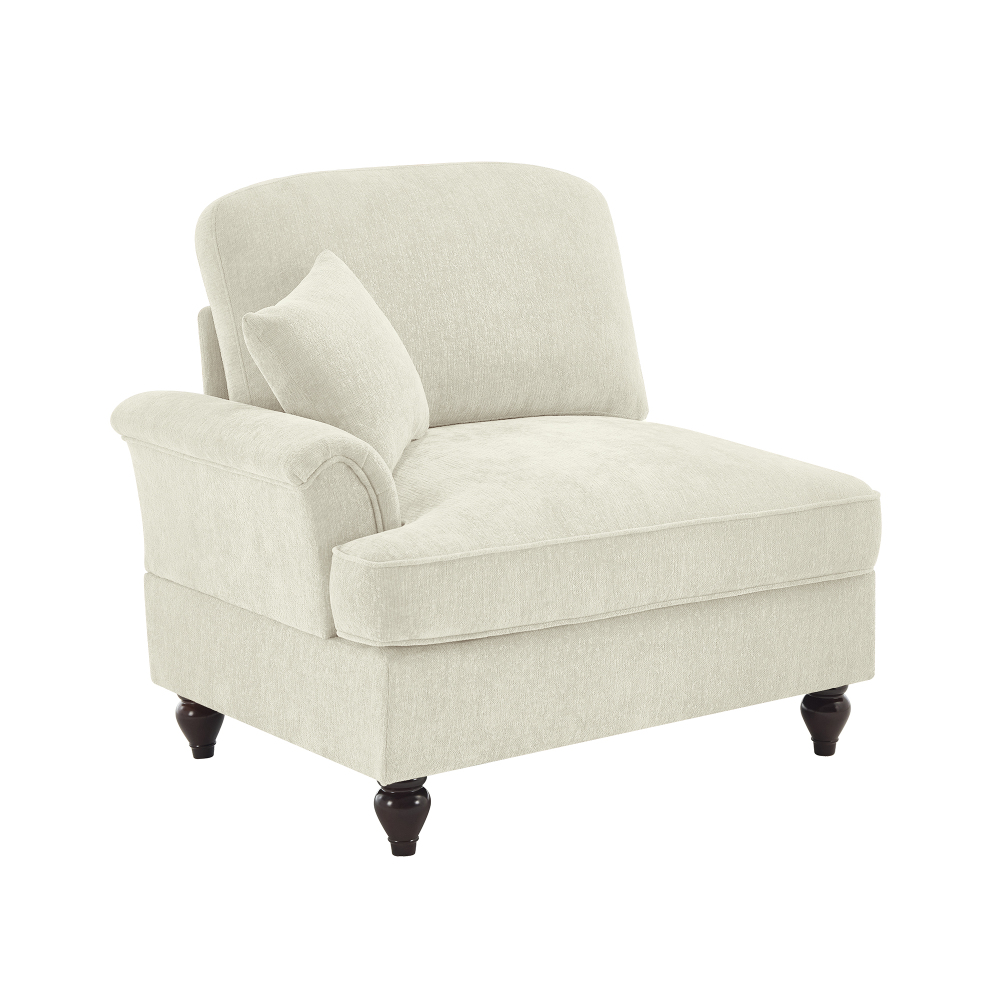 Elegant Chenille Armchair with Detachable Skirt & Spindle Legs - Beige White Cloud Couch for Living Room