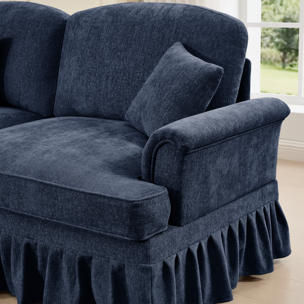 Classic Blue Chenille U-Shaped Modular Sectional Sofa with Removable Ruffled Skirt & Flared Arms