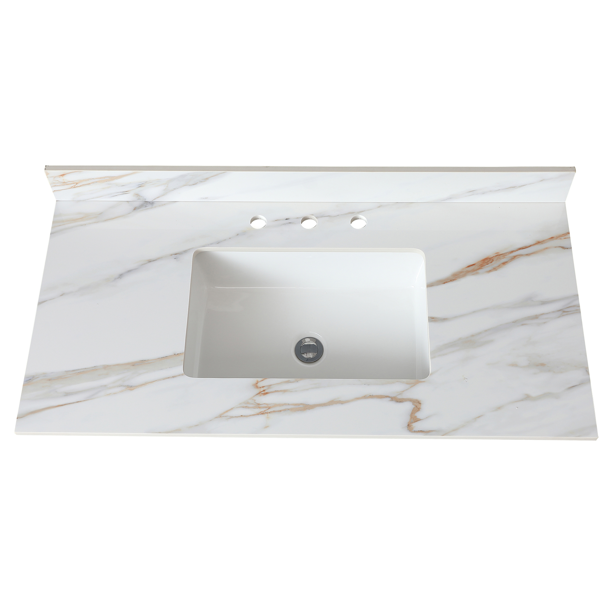 43 Inch Sintered Stone Vanity Top with Undermount Rectangular Sink, Carrara White Marble Bathroom Countertop with 4-Inch Backsplash & Pre-Drilled Faucet Holes
