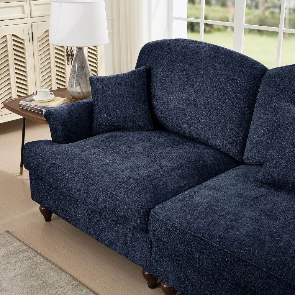 Classic Blue Chenille Modular Sofa Set with Removable Ruffle Skirts - Elegant 3-Seater & Loveseat Living Room Furniture