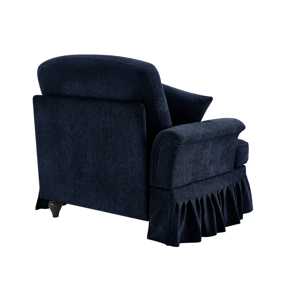 Velvet Chenille Slipcover Armchair with Detachable Skirt & Lumbar Pillow - Blue