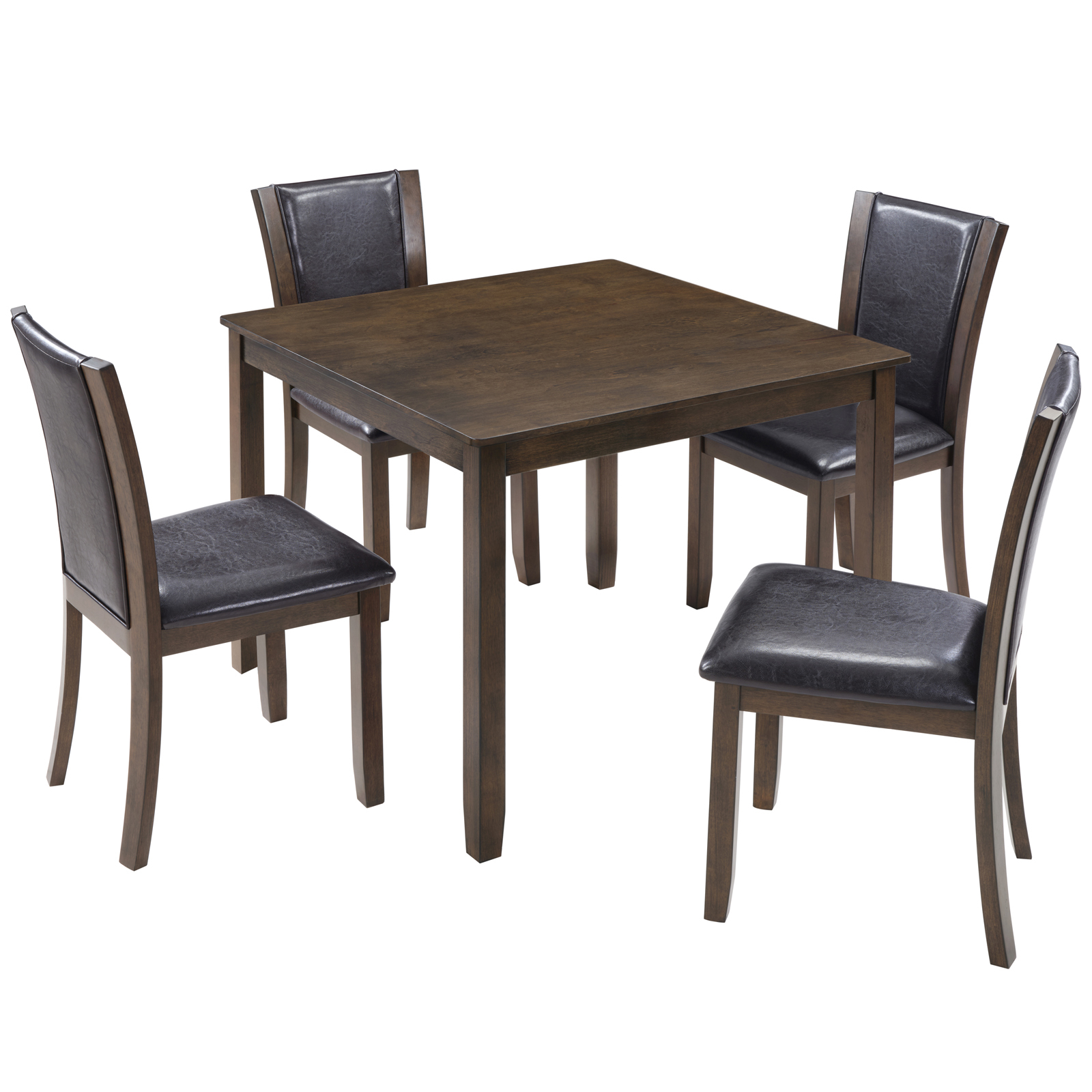 Rustic Farmhouse 5-Piece Dining Table Set with 4 Chairs - Dark Walnut Square Kitchen Table for Small Spaces
