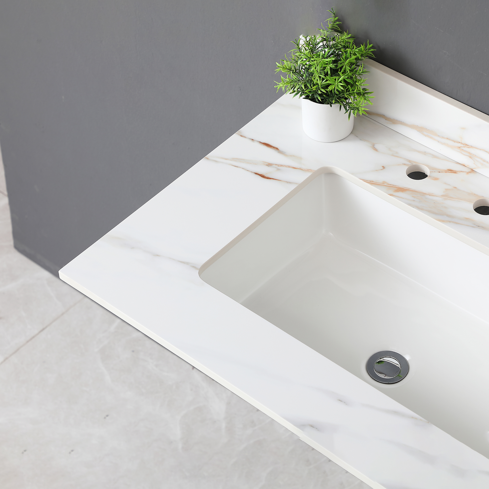 31 Inch Carrara White Sintered Stone Vanity Top with Undermount Rectangular Sink, Pre-Drilled for 8" Faucet Spread, Elegant Marble Bathroom Countertop