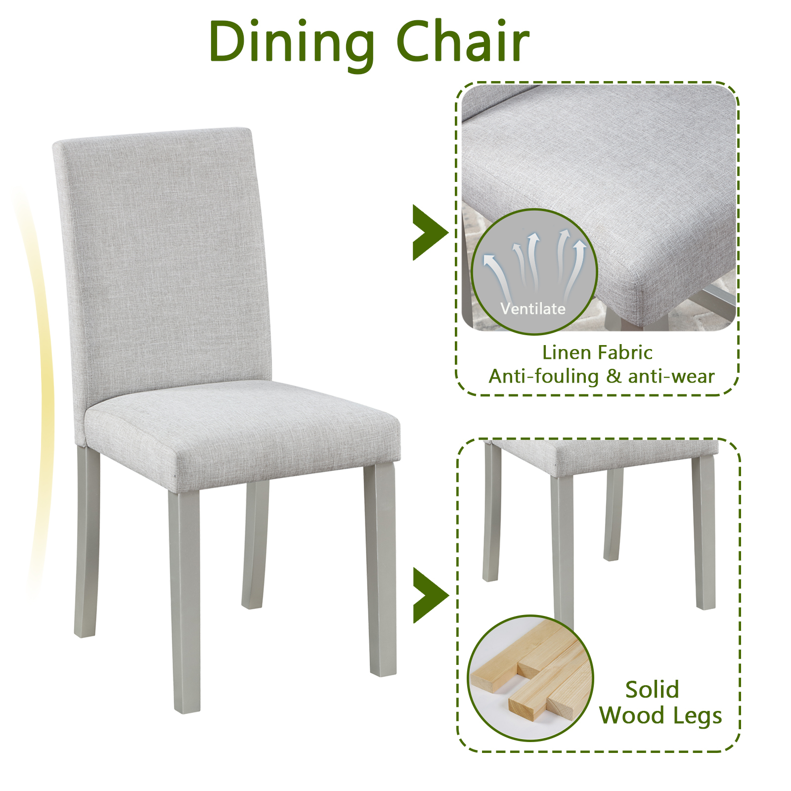 5-Piece Modern Square Dining Set with Crystal Accents, Silver Gray Wood Kitchen Table and 4 Upholstered Beige Chairs for Small Spaces