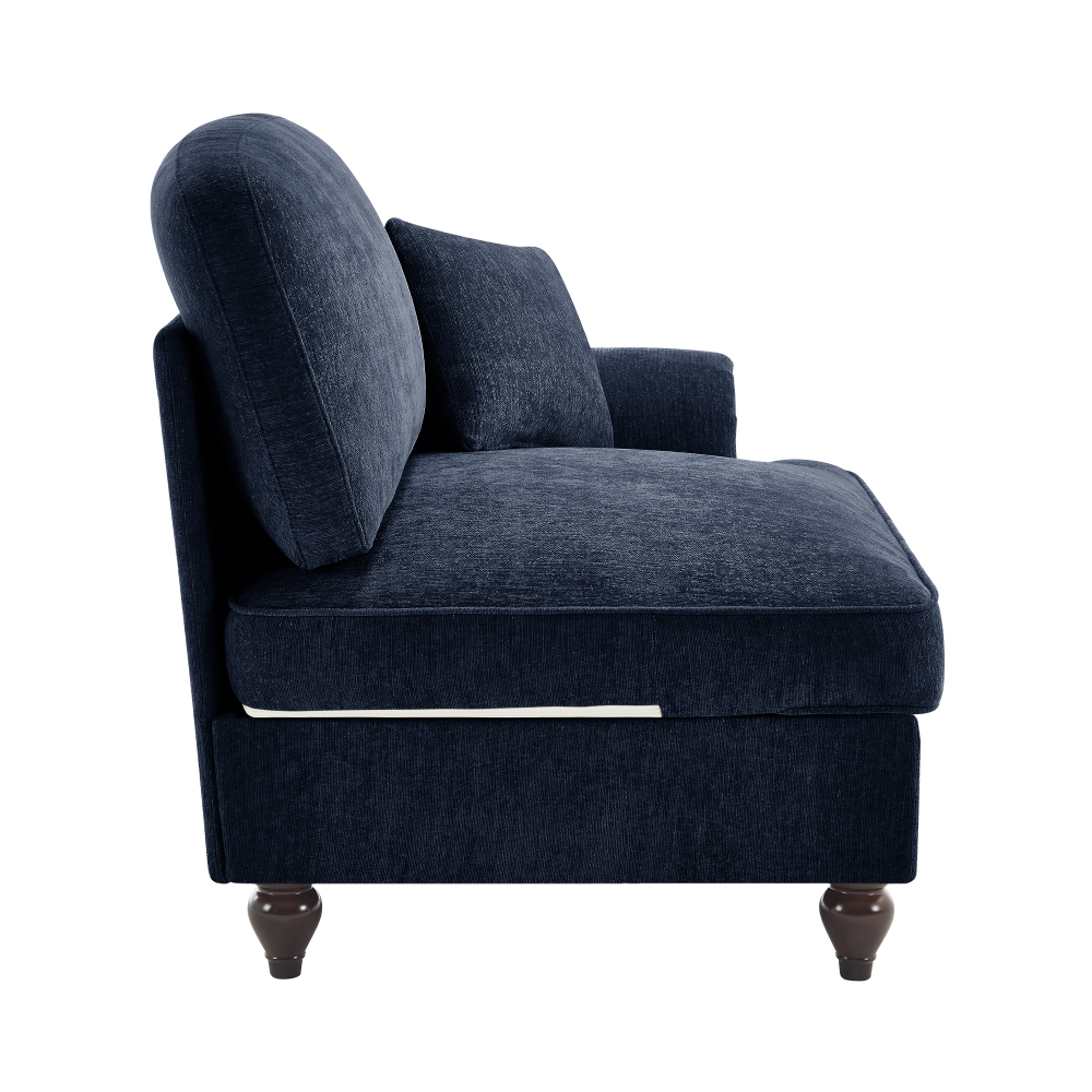 Chenille Upholstered Right-Facing Loveseat Sectional Sofa with Lumbar Pillow - Blue