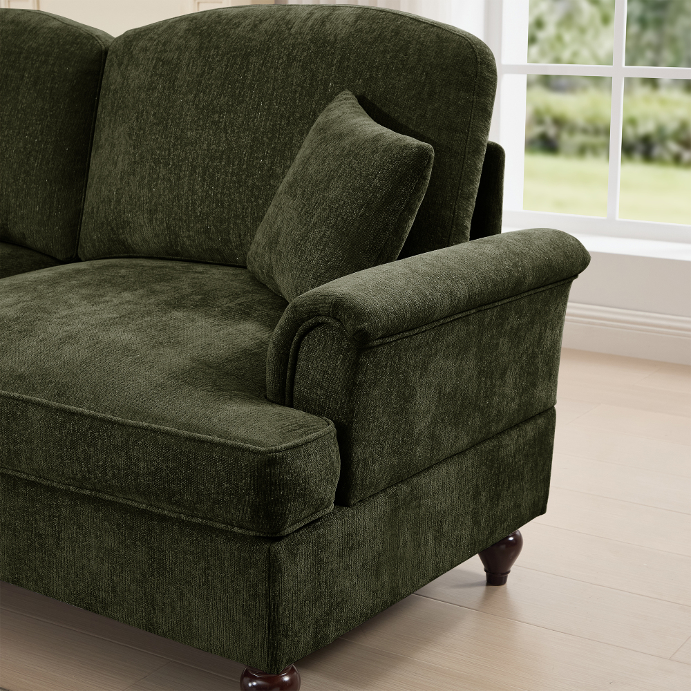 Classic Green Chenille U-Shaped Modular Sectional Sofa with Removable Ruffle Skirt & Flared Arms