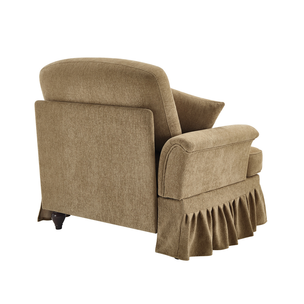 Versatile Chenille Armless Chair with Detachable Skirt & Throw Pillow - Light Coffee