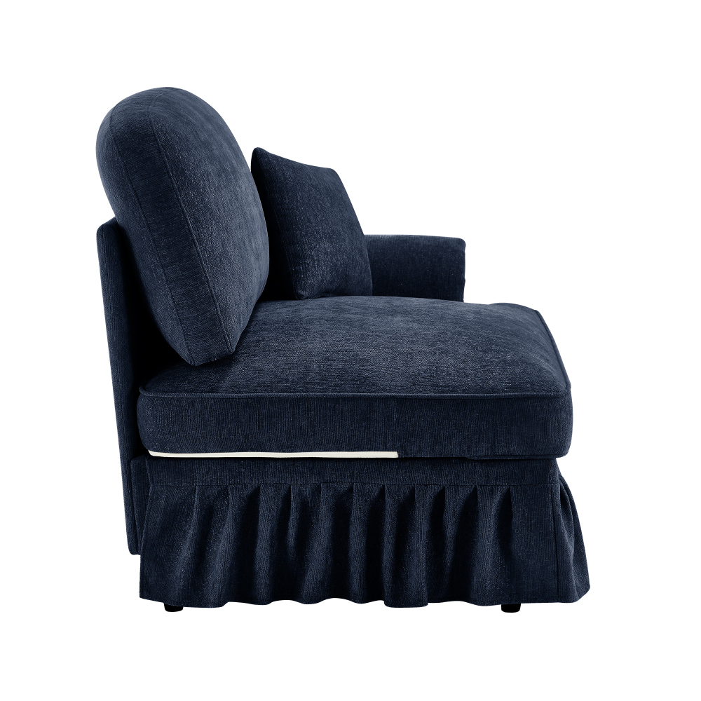 Chenille Upholstered Right-Facing Loveseat Sectional Sofa with Lumbar Pillow - Blue