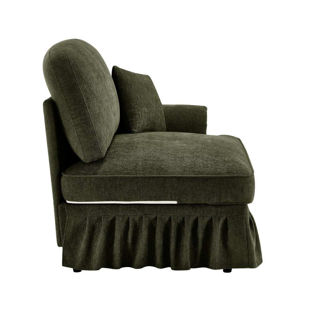 Green Chenille Modular Chaise Lounge Sofa with Detachable Ruffle Skirt & Throw Pillow