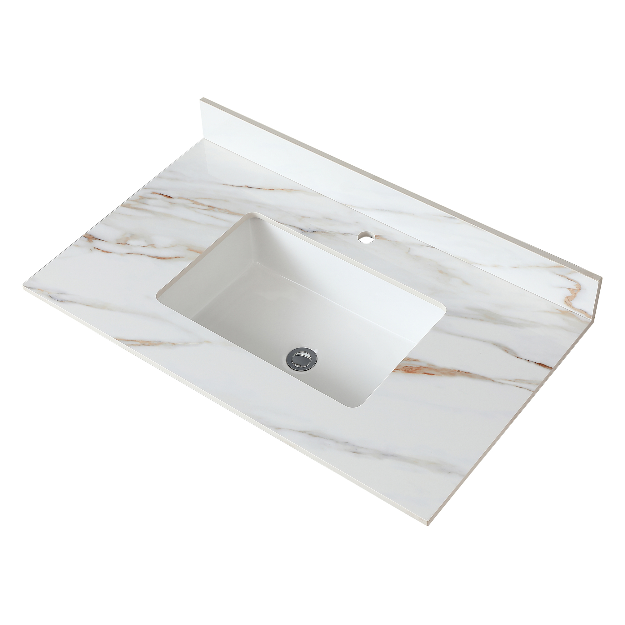 37" Sintered Stone Bathroom Vanity Top with Undermount Rectangular Sink - Carrara White Marble Countertop with 4" Backsplash