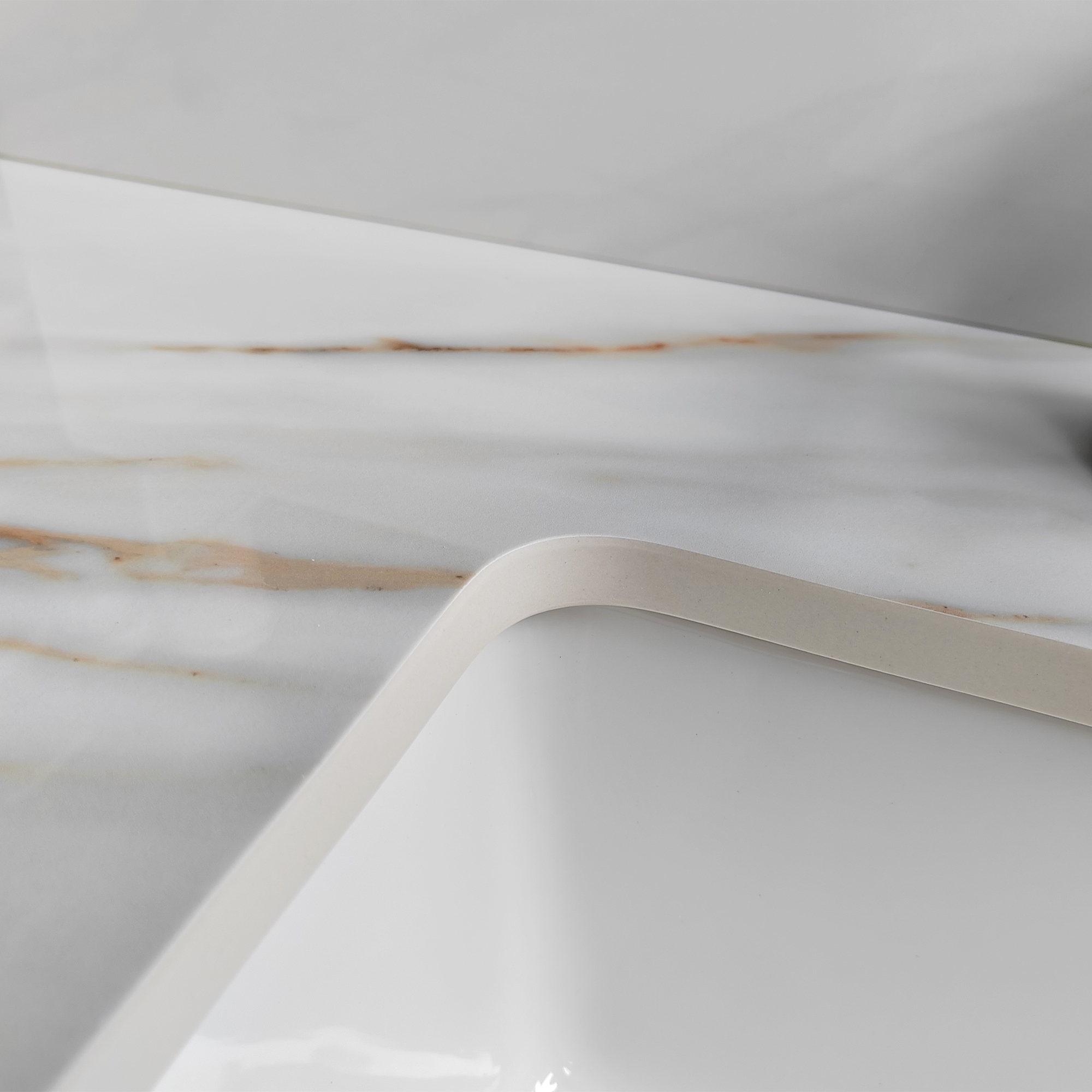 43 Inch Sintered Stone Vanity Top with Undermount Rectangular Sink, Carrara White Marble Bathroom Countertop with 4-Inch Backsplash & Pre-Drilled Faucet Holes