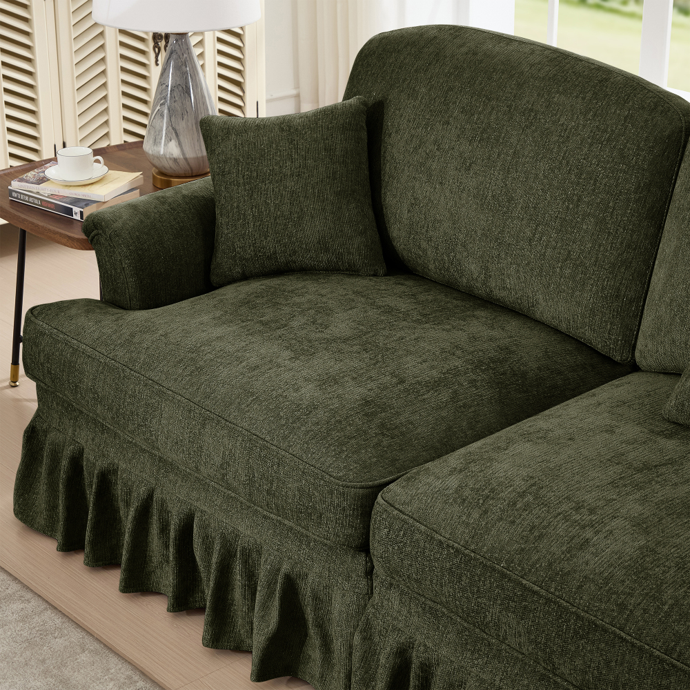 Classic Green Chenille U-Shaped Modular Sectional Sofa with Removable Ruffle Skirt & Flared Arms