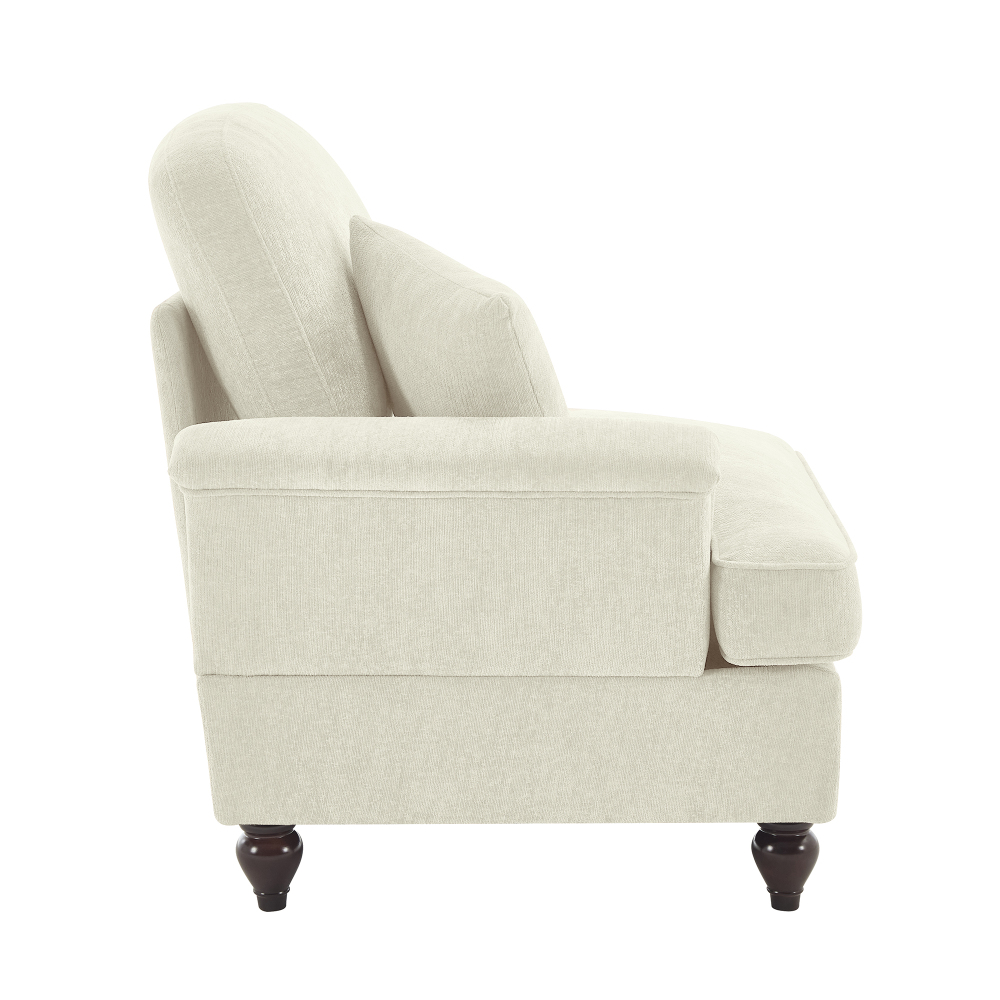 Elegant Chenille Armchair with Detachable Skirt & Spindle Legs - Beige White Cloud Couch for Living Room