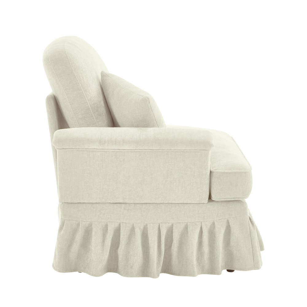 Elegant Chenille Armchair with Detachable Skirt & Spindle Legs - Beige White Cloud Couch for Living Room