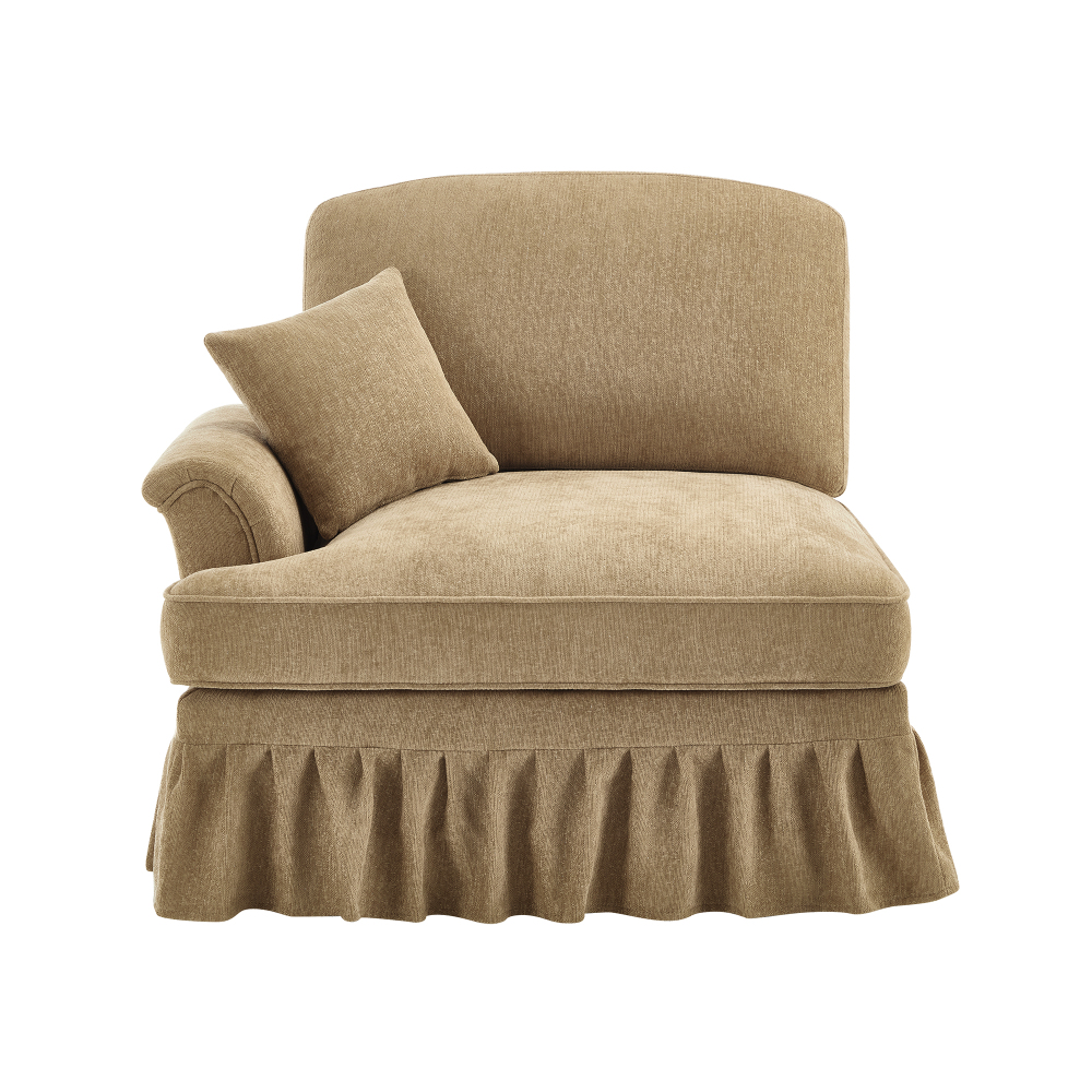 Versatile Chenille Armless Chair with Detachable Skirt & Throw Pillow - Light Coffee