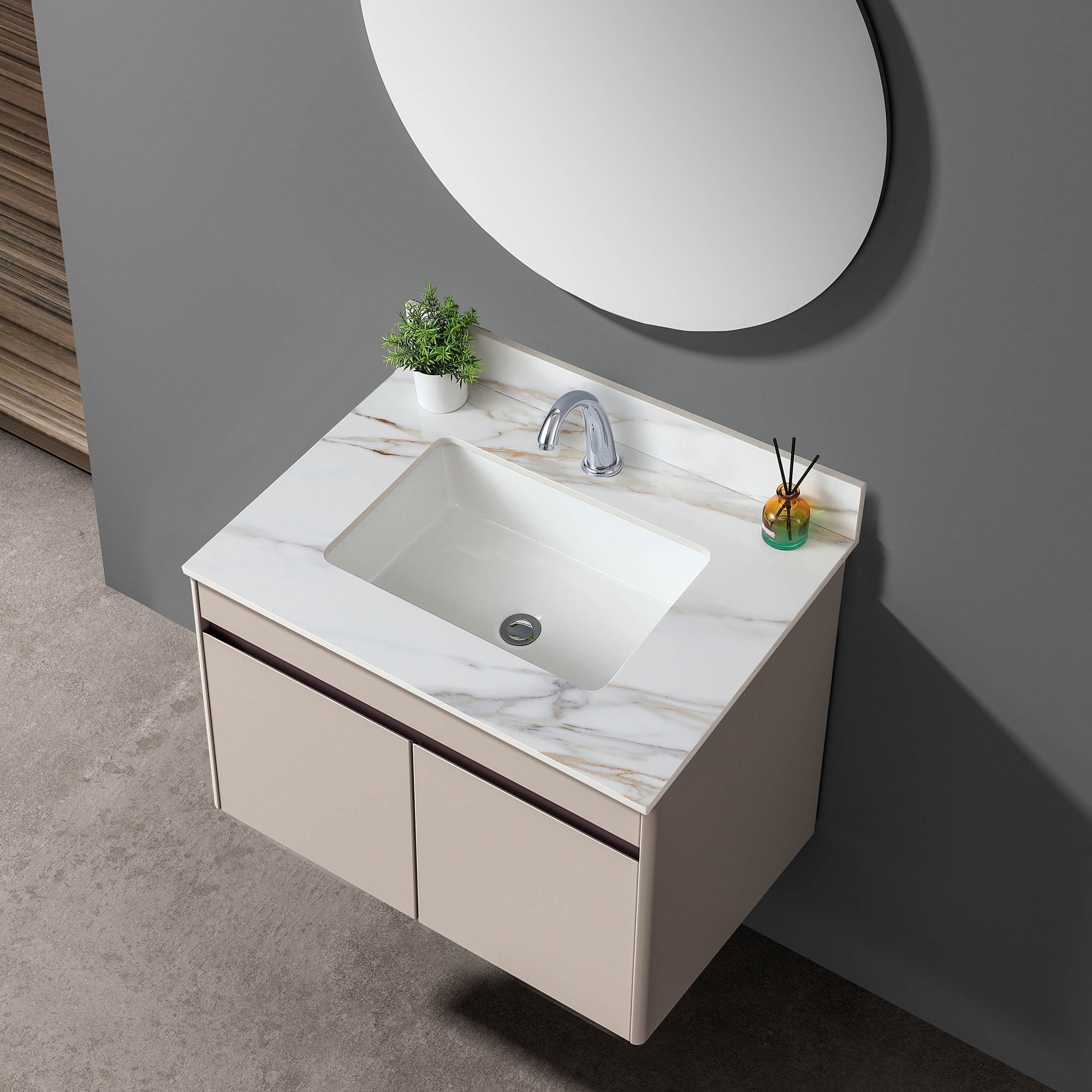 31" Sintered Stone Bathroom Vanity Top with Undermount Rectangular Sink - Carrara White Marble Countertop with 4" Backsplash