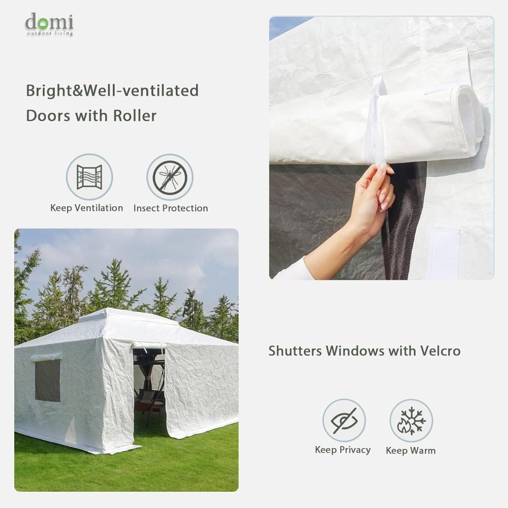 White Waterproof Winter Gazebo Enclosure Cover with Zippered Door & Mesh Windows for 8'x8' Metal Patio Canopy