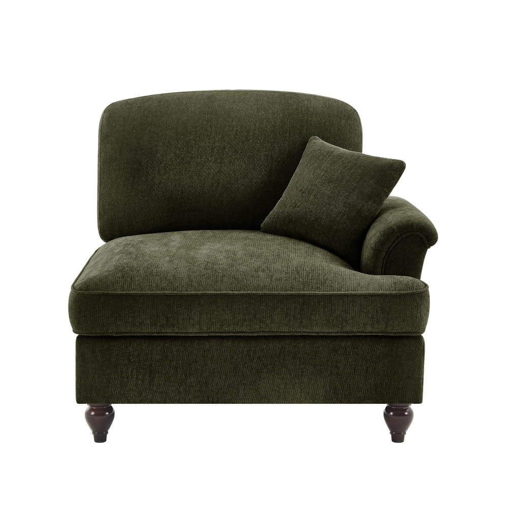 Green Chenille Modular Chaise Lounge Sofa with Detachable Ruffle Skirt & Throw Pillow