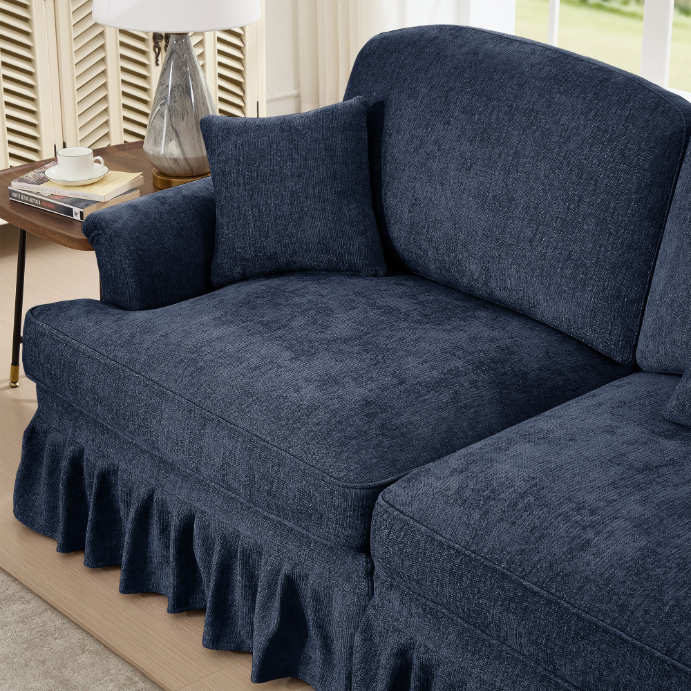 Classic Blue Chenille U-Shaped Modular Sectional Sofa with Removable Ruffled Skirt & Flared Arms
