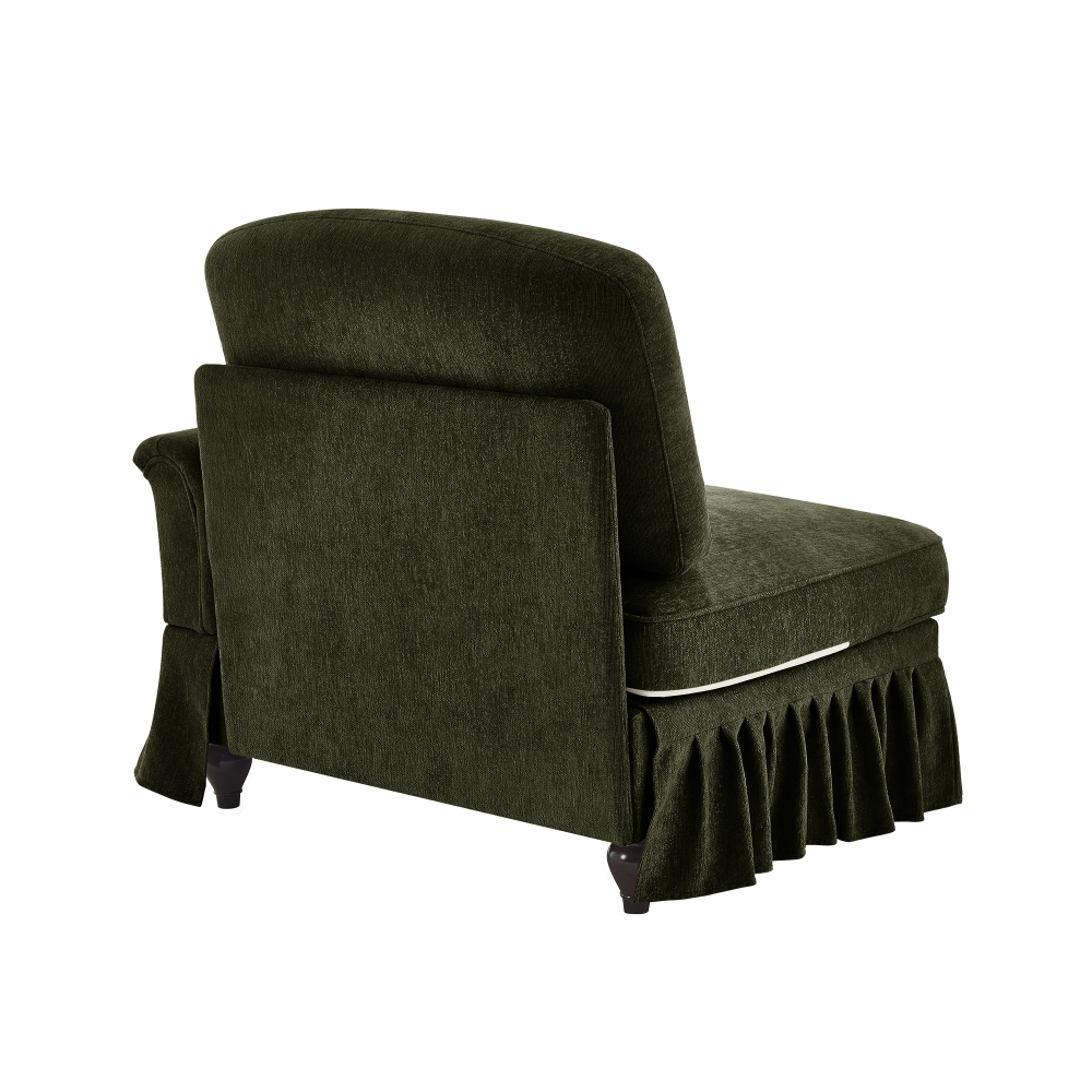 Green Chenille Modular Chaise Lounge Sofa with Detachable Ruffle Skirt & Throw Pillow