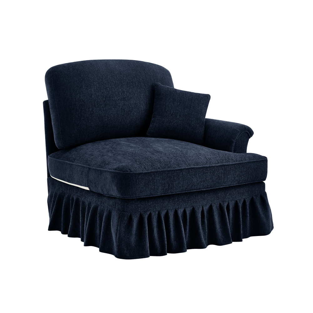 Chenille Upholstered Right-Facing Loveseat Sectional Sofa with Lumbar Pillow - Blue