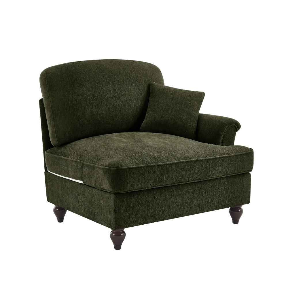 Green Chenille Modular Chaise Lounge Sofa with Detachable Ruffle Skirt & Throw Pillow