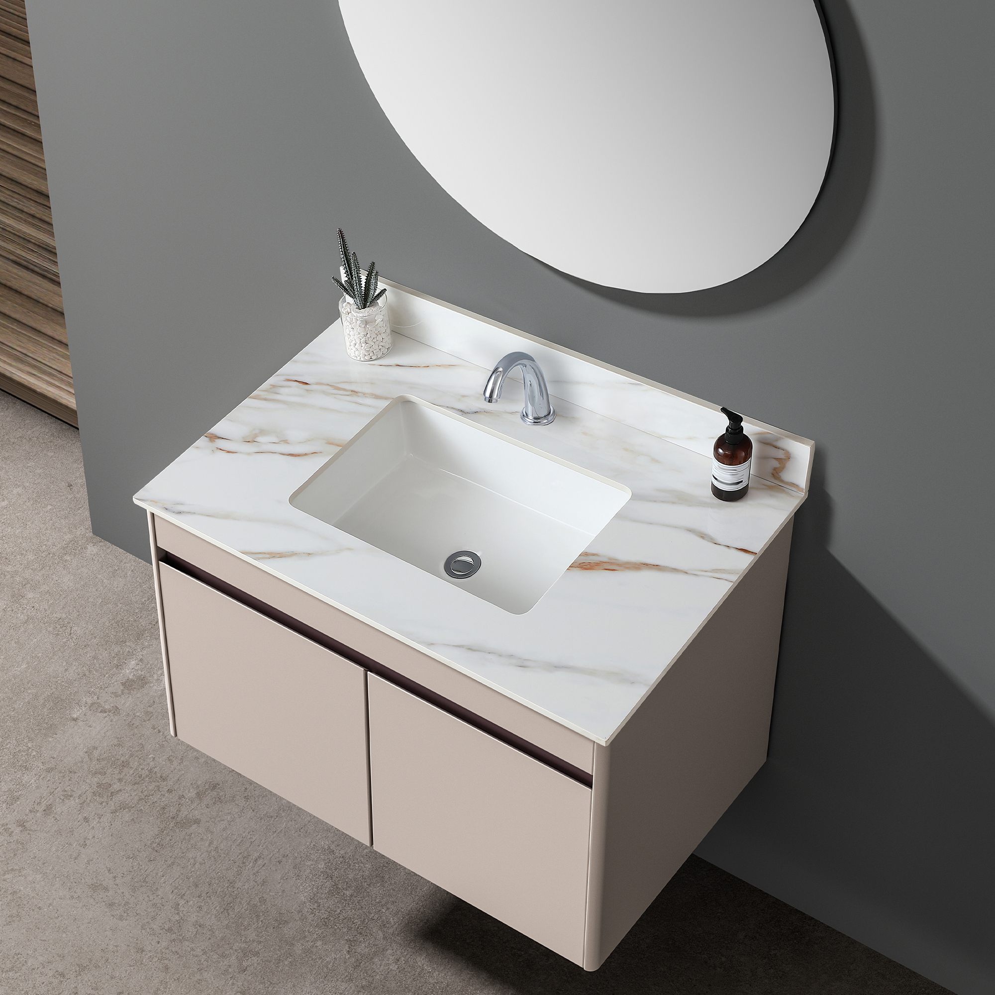 37" Sintered Stone Bathroom Vanity Top with Undermount Rectangular Sink - Carrara White Marble Countertop with 4" Backsplash