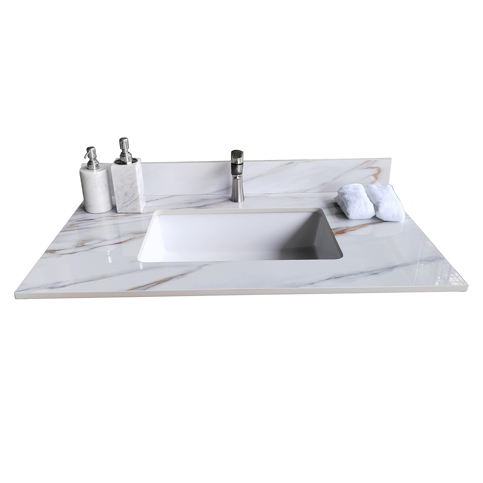 37" Sintered Stone Bathroom Vanity Top with Undermount Rectangular Sink - Carrara White Marble Countertop with 4" Backsplash