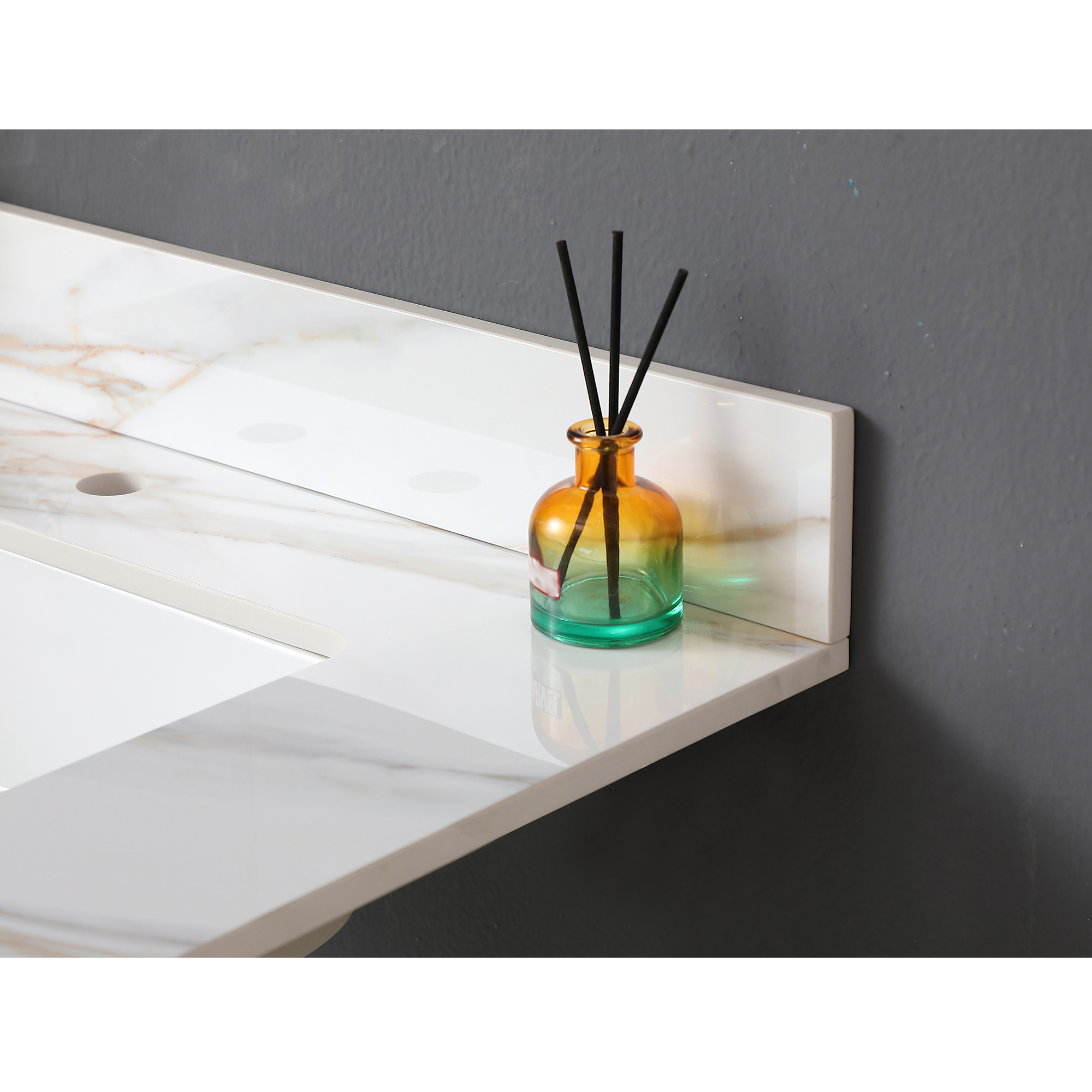 31" Sintered Stone Bathroom Vanity Top with Undermount Rectangular Sink - Carrara White Marble Countertop with 4" Backsplash
