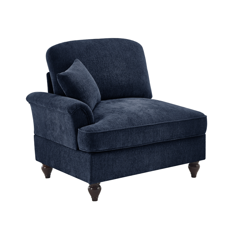 Velvet Chenille Slipcover Armchair with Detachable Skirt & Lumbar Pillow - Blue