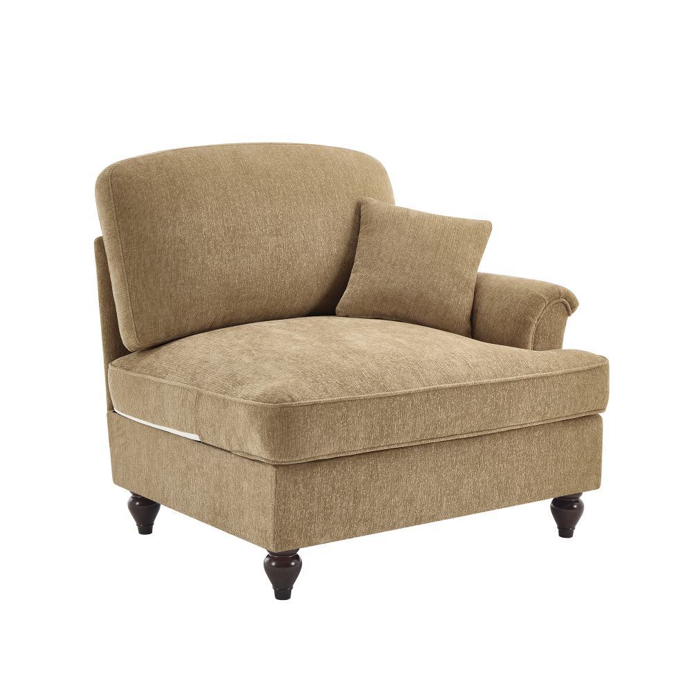 Elegant Light Coffee Chenille Armchair with Detachable Skirt & Spindle Legs - Transitional Style Living Room Accent Chair