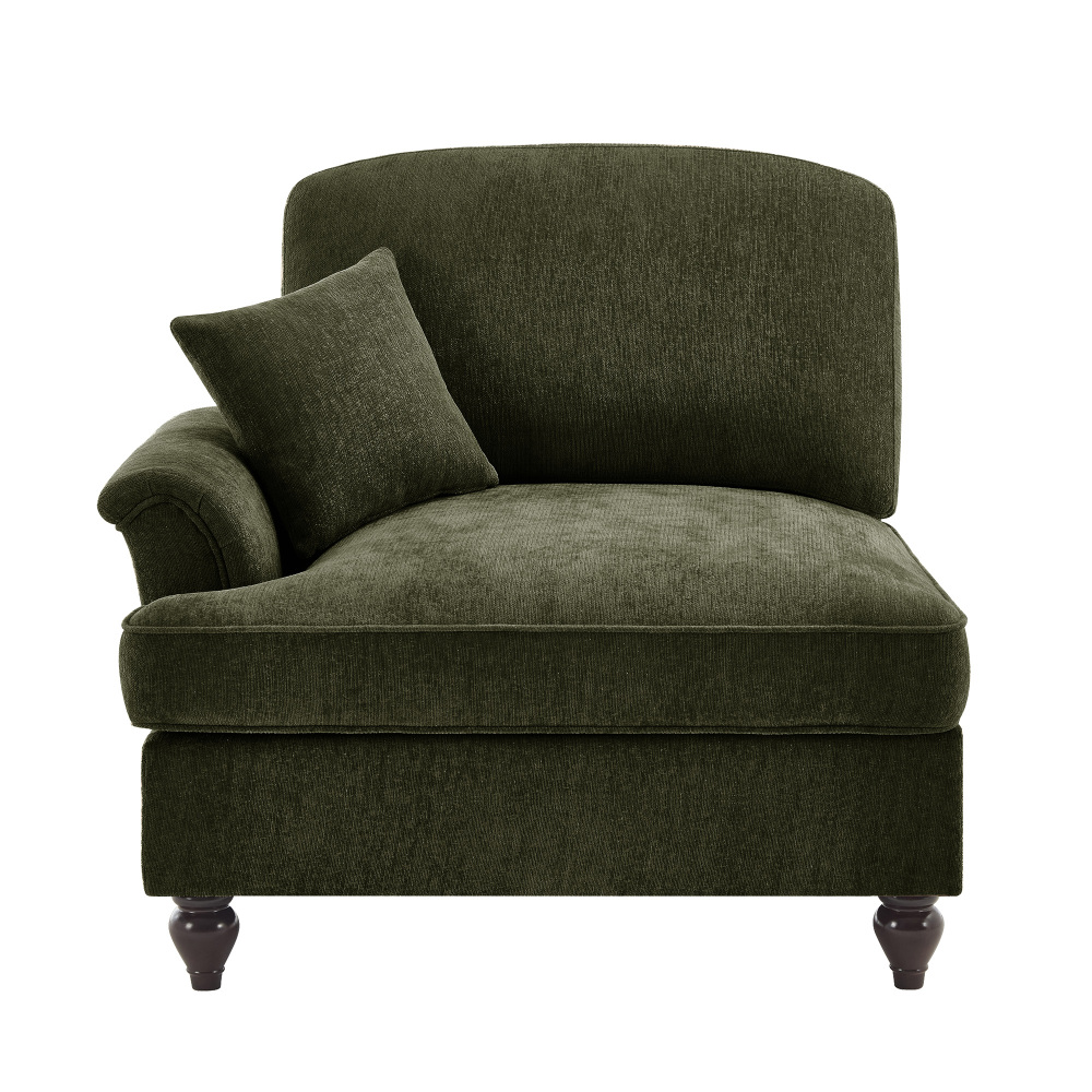 Green Chenille Modular Chaise Lounge with Detachable Ruffled Skirt & Throw Pillow - Elegant Convertible Armchair for Living Room