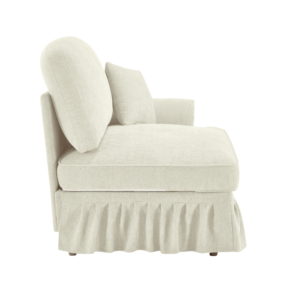Elegant Chenille Modular Armchair with Detachable Skirt & Spindle Legs - Beige Cloud Couch for Living Room