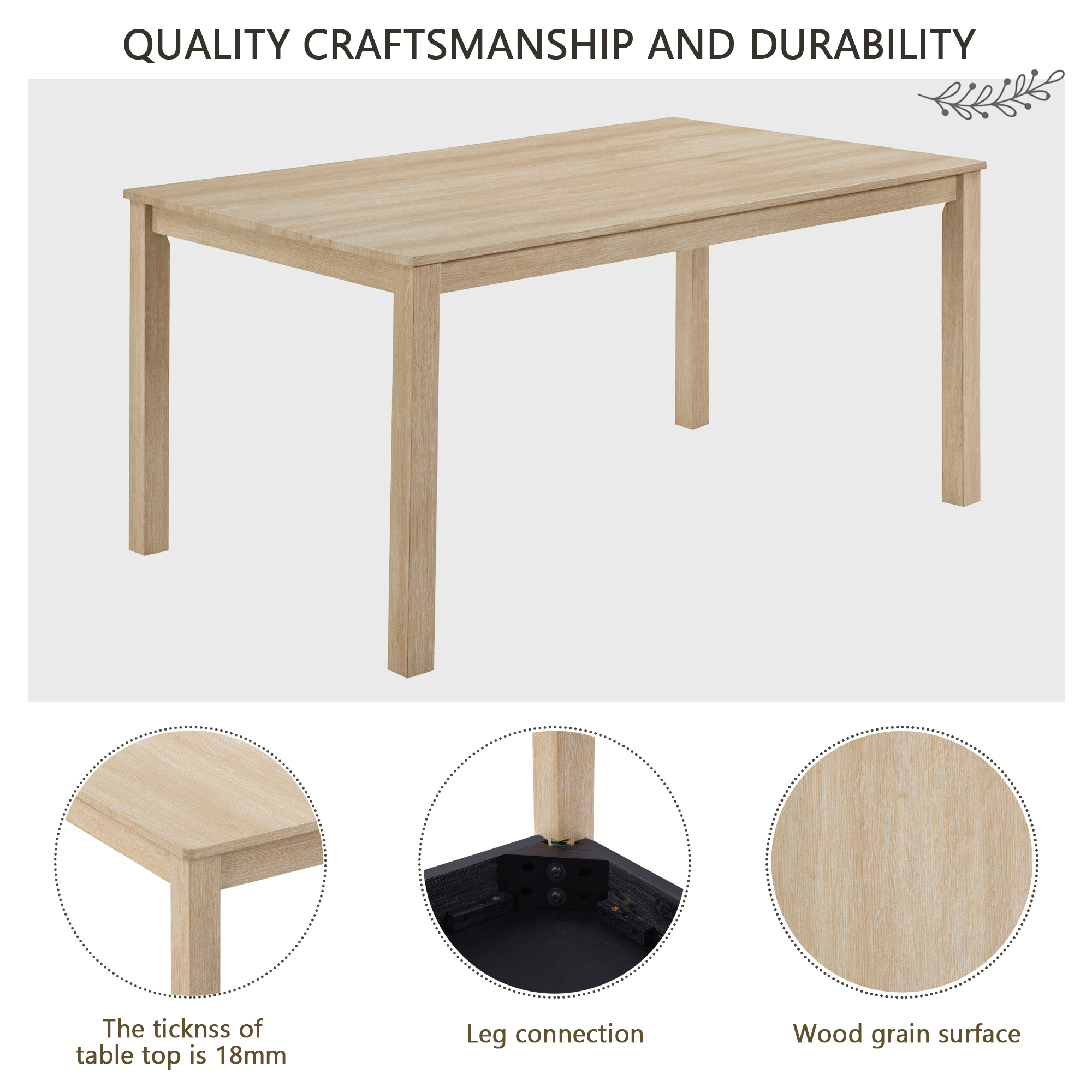 Modern 6-Piece Dining Set with Bench & 4 Chairs - Light Oak Rectangular Kitchen Table Ensemble