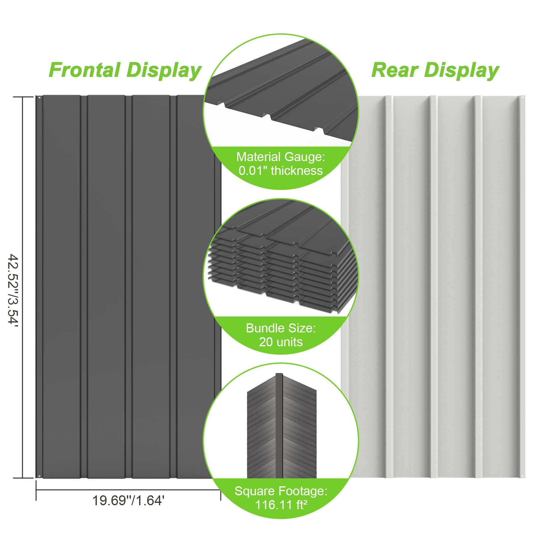 20-Piece Galvanized Metal Roofing Panels Kit - Corrugated Steel Siding Sheets for Shed, Pergola & Outdoor Storage