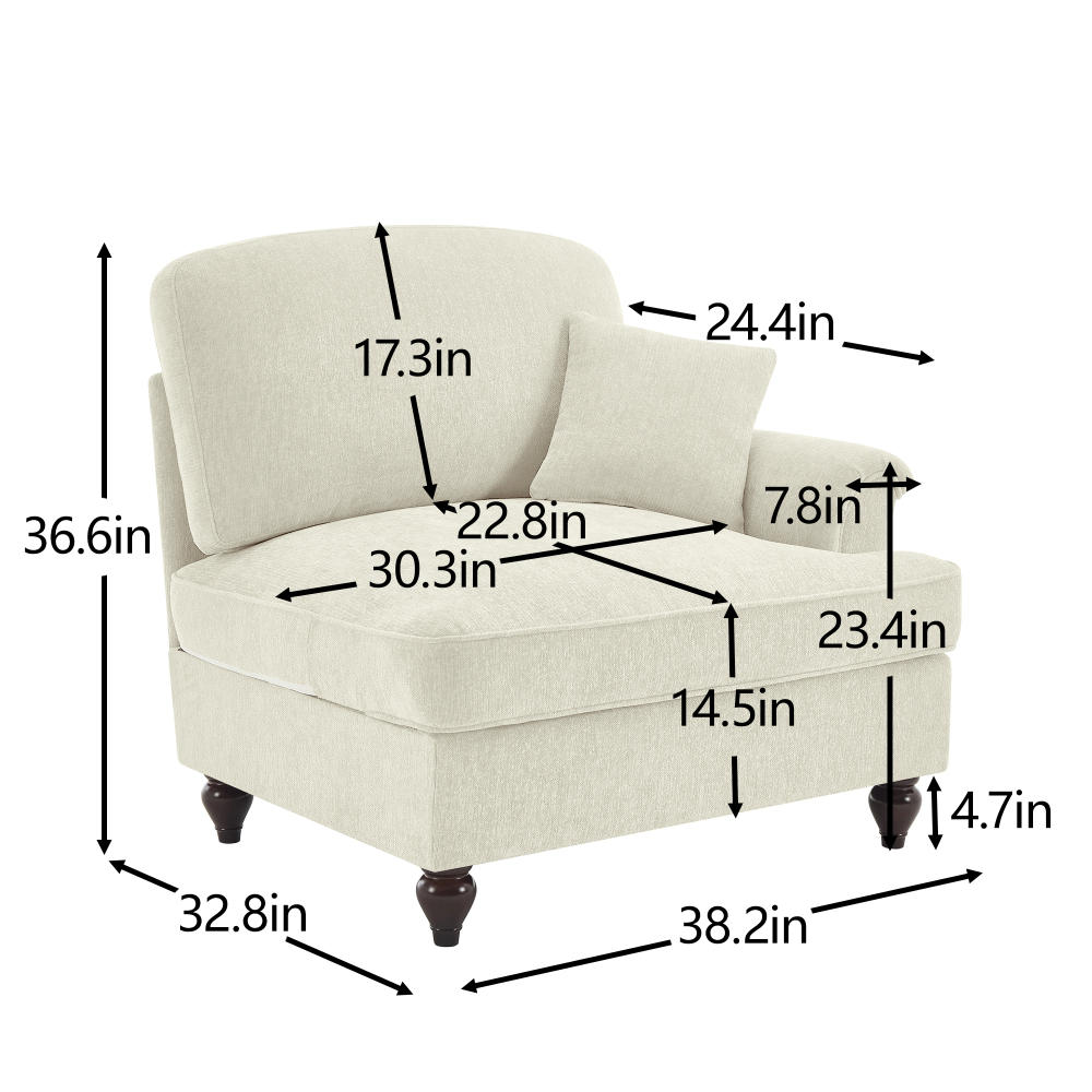 Elegant Chenille Modular Armchair with Detachable Skirt & Spindle Legs - Beige Cloud Couch for Living Room