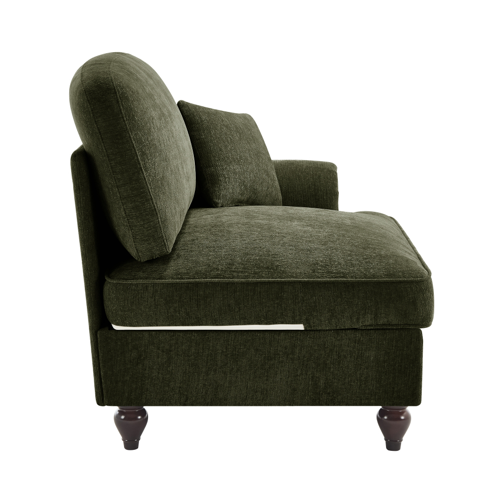 Green Chenille Modular Chaise Lounge Sofa with Detachable Ruffle Skirt & Throw Pillow