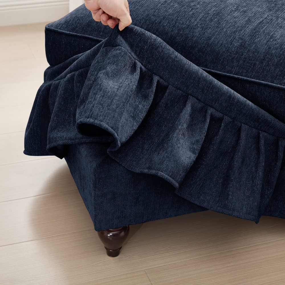 Classic Blue Chenille U-Shaped Modular Sectional Sofa with Removable Ruffled Skirt & Flared Arms