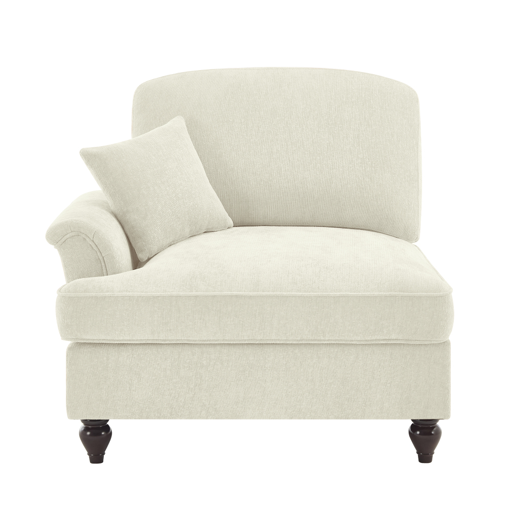 Elegant Chenille Armchair with Detachable Skirt & Spindle Legs - Beige White Cloud Couch for Living Room