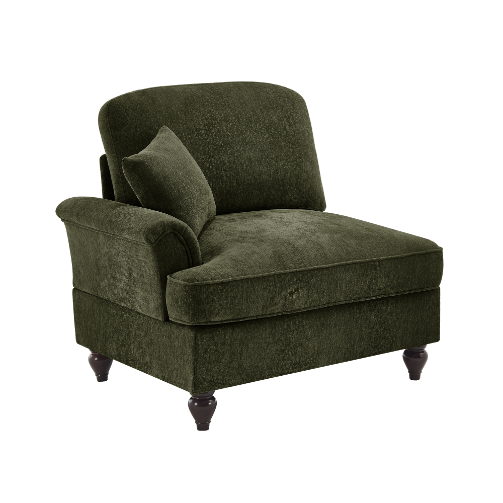 Green Chenille Modular Chaise Lounge with Detachable Ruffled Skirt & Throw Pillow - Elegant Convertible Armchair for Living Room