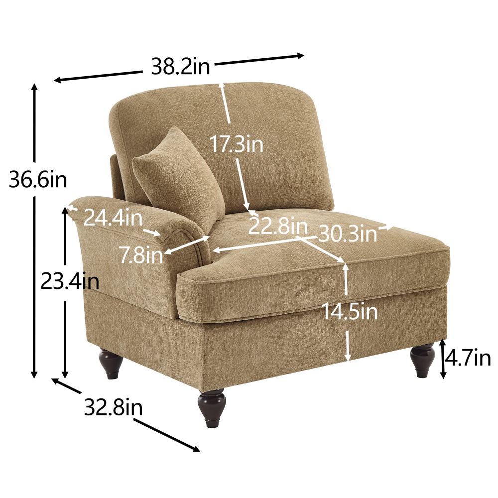 Versatile Chenille Armless Chair with Detachable Skirt & Throw Pillow - Light Coffee