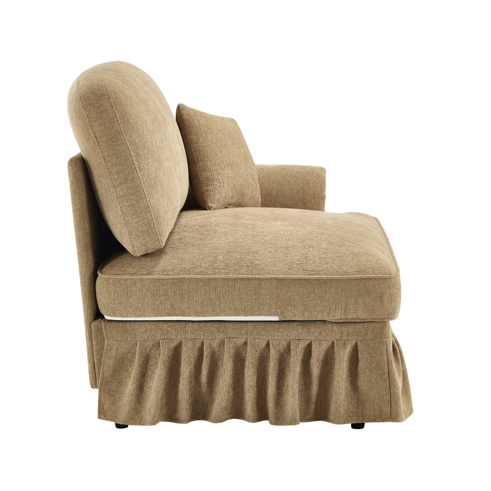 Elegant Light Coffee Chenille Armchair with Detachable Skirt & Spindle Legs - Transitional Style Living Room Accent Chair