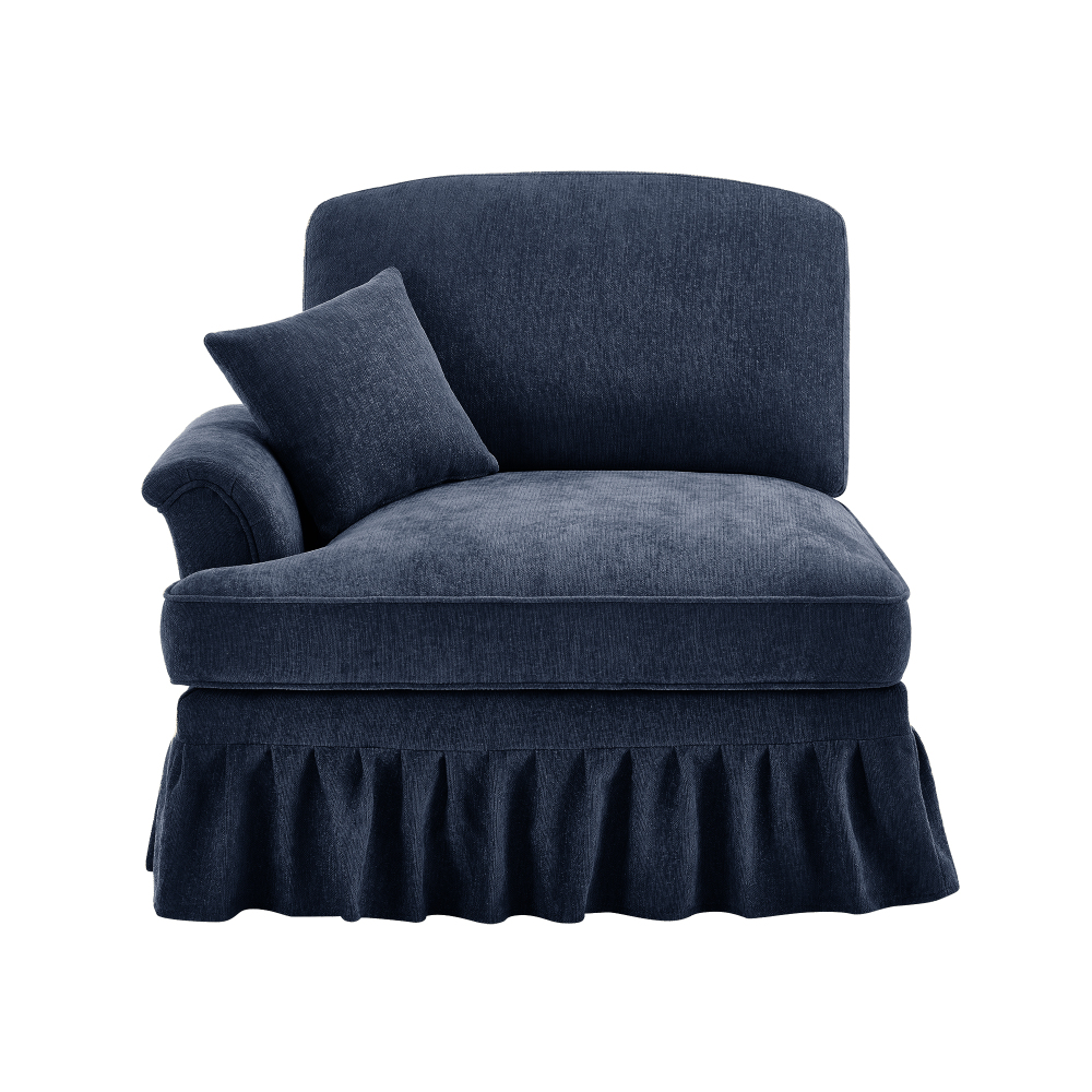 Velvet Chenille Slipcover Armchair with Detachable Skirt & Lumbar Pillow - Blue
