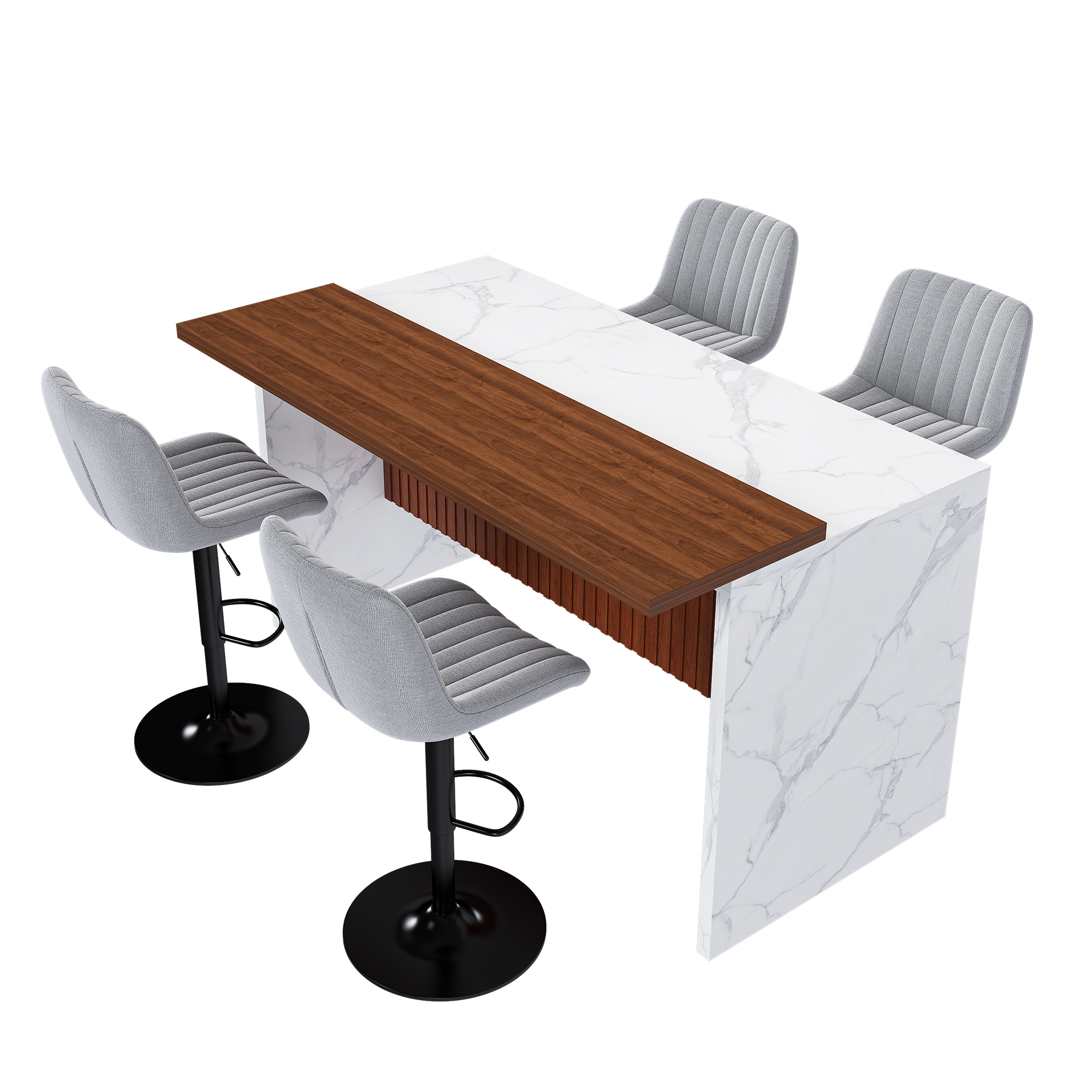 63" Modern Kitchen Island Set with LED Lighting & Marble Top - 4-Piece Dining Table with Gray Bar Stools for Open Concept Spaces