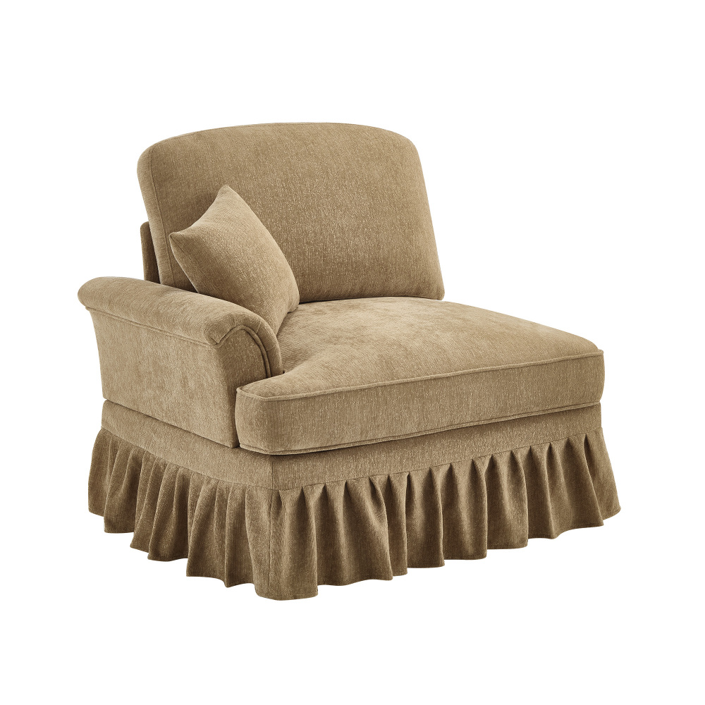 Versatile Chenille Armless Chair with Detachable Skirt & Throw Pillow - Light Coffee