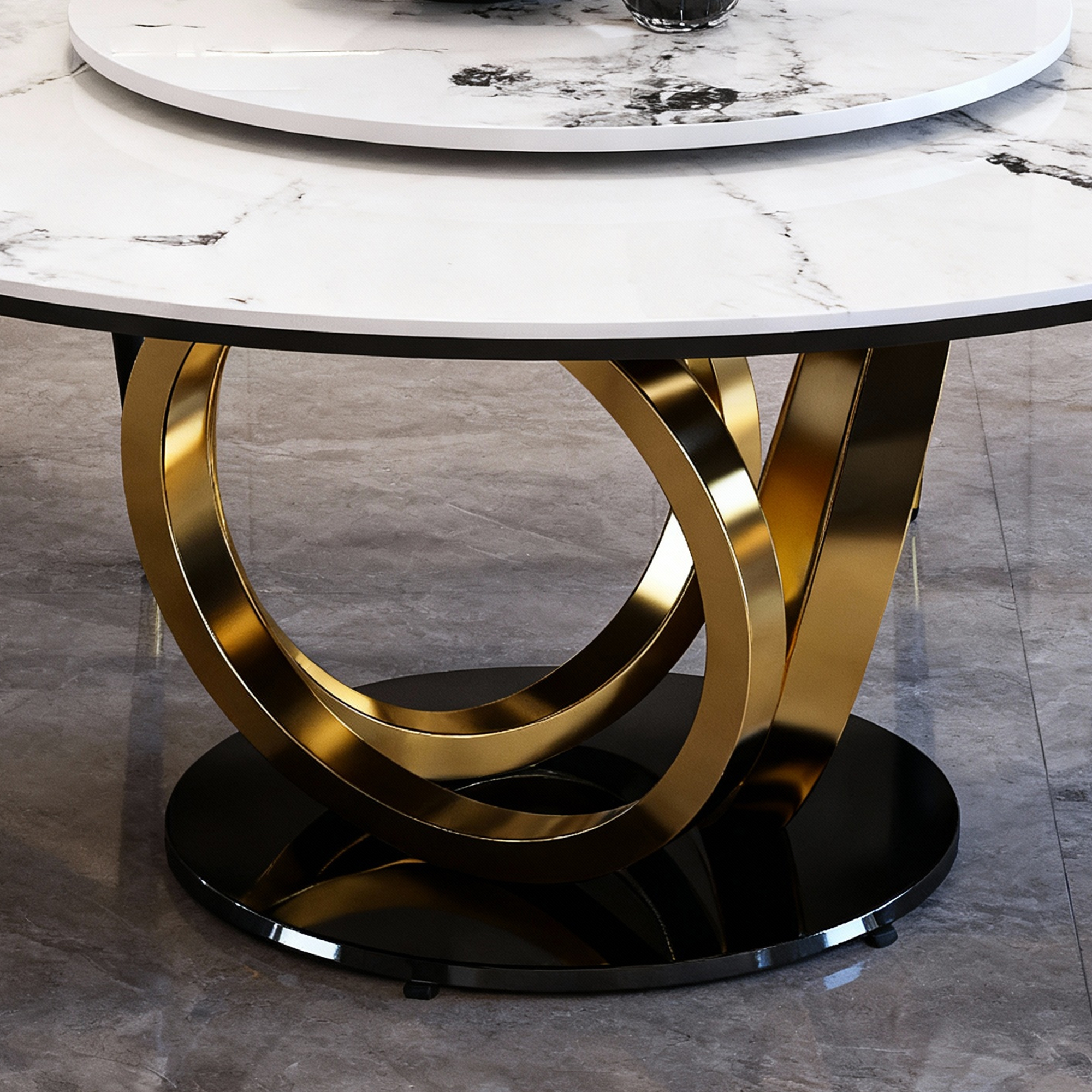 59" Round Dining Table Set with 360° Rotating Lazy Susan - Modern Sintered Stone Marble Top Kitchen Table for 6