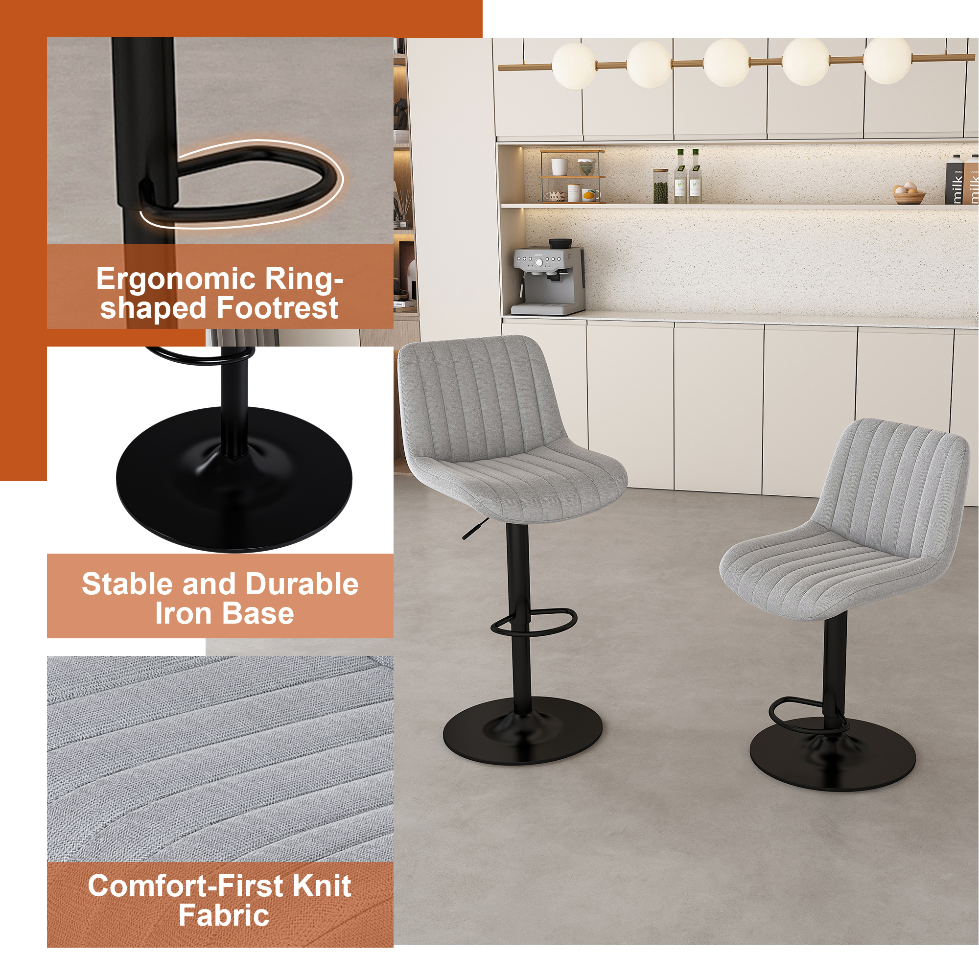 63" Modern Kitchen Island Set with LED Lighting & Marble Top - 4-Piece Dining Table with Gray Bar Stools for Open Concept Spaces