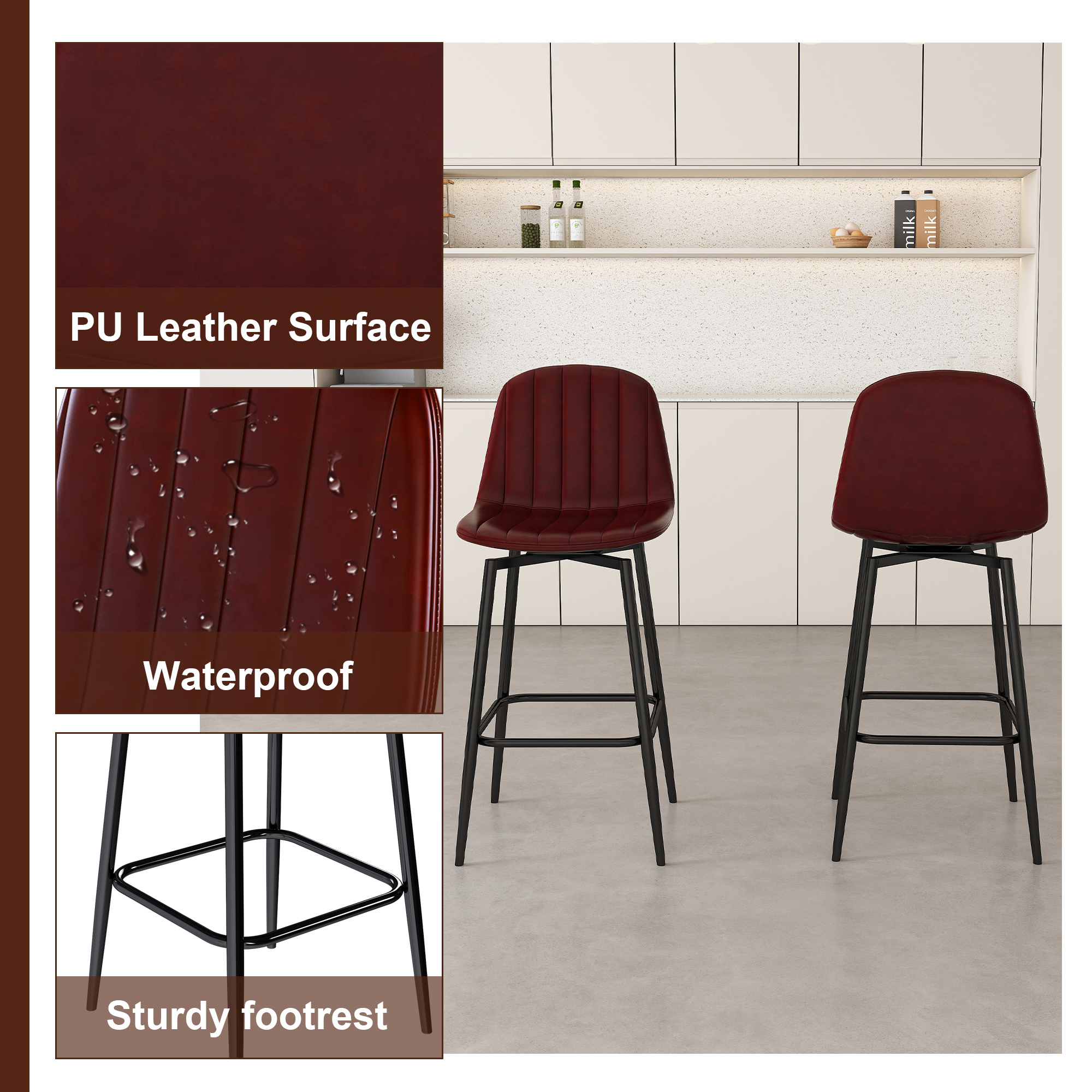63" Modern Kitchen Island with LED Lighting & Marble Top - 4 Dark Brown Bar Stools Set for Open Concept Dining